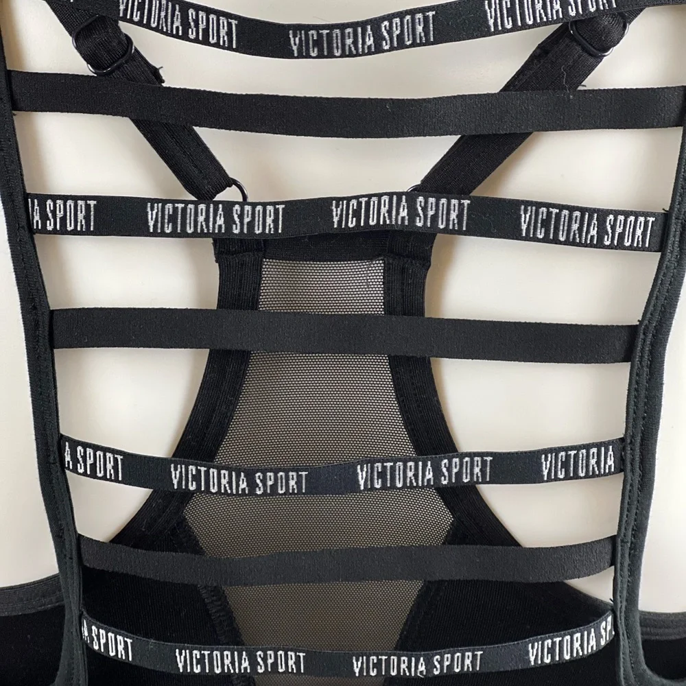 NWT Victoria’s Secret Sport Silver Shimmer Black Strappy Tank Top $25 - Picture 6 of 9